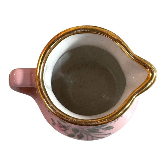 Vintage Paulette Bristol Pink Floral Mini Creamer Pitcher With Gold Rim Flowers - Picture 2 of 9